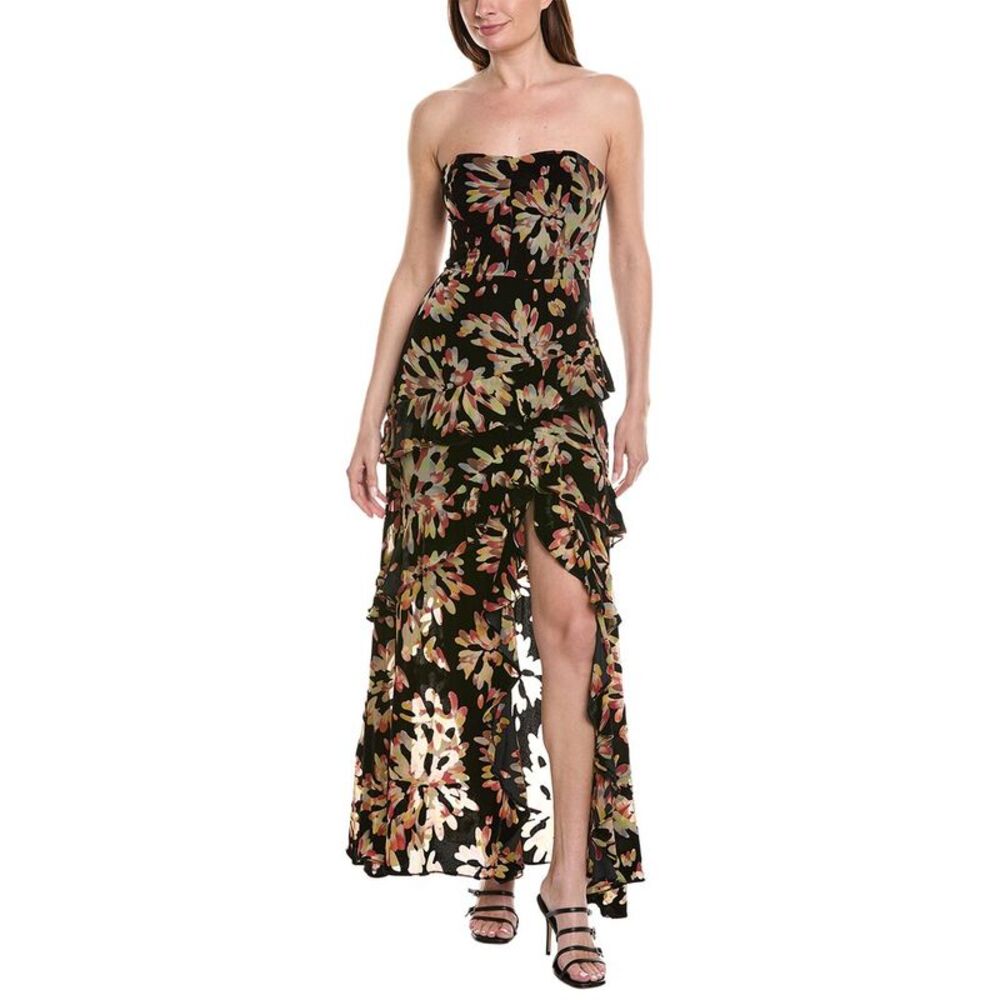 Milly Womens  Raelynn Confetti Burnout Velvet Ruffle Maxi Dress, Black